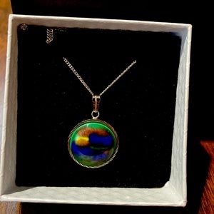 Multi-color stone necklace with silver chain